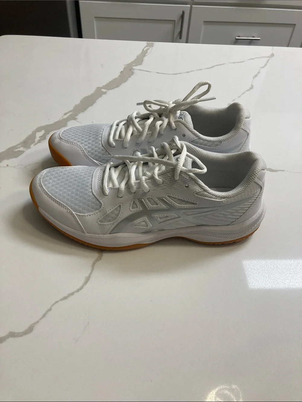 ASICS White Sneakers with Orange Sole Trim